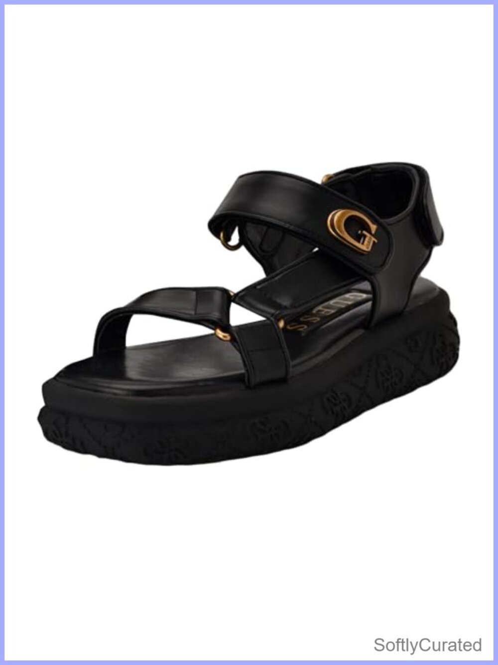 Faux Leather Platform Sandals Open Toe Hook & Loop Closure